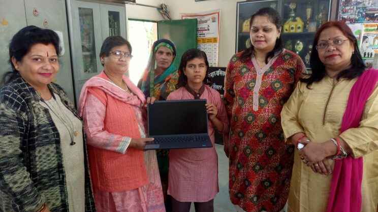 Laptops and Smartphones with Bluetooth keyboards distribution event at Noida Govt. School